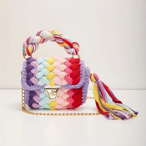 VICI Colorful Woven Handbag with Gold Chain RAINBOW